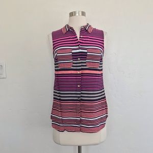 Merona Striped Sleeveless Button Down Shirt Small